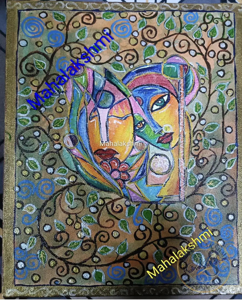 Abstract Radha Krishna With Vines — painting by Mahalakshmi Srikanth