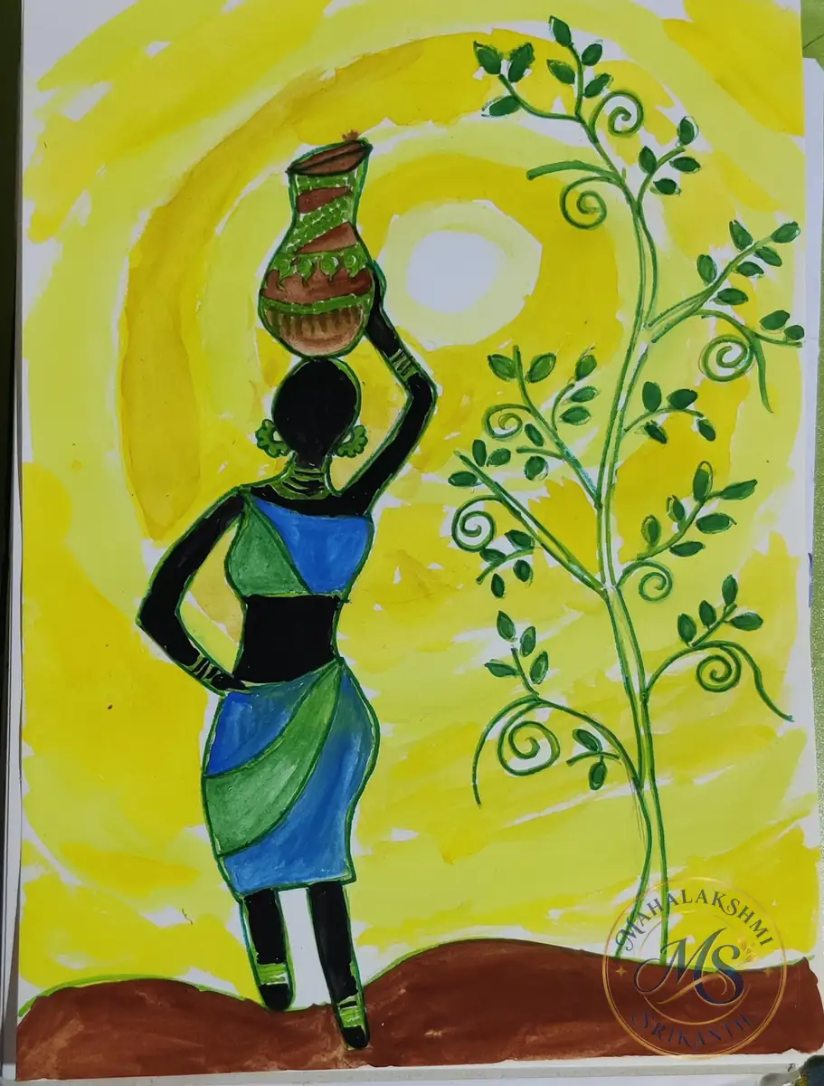 African Woman Carrying Pot — painting by Mahalakshmi Srikanth