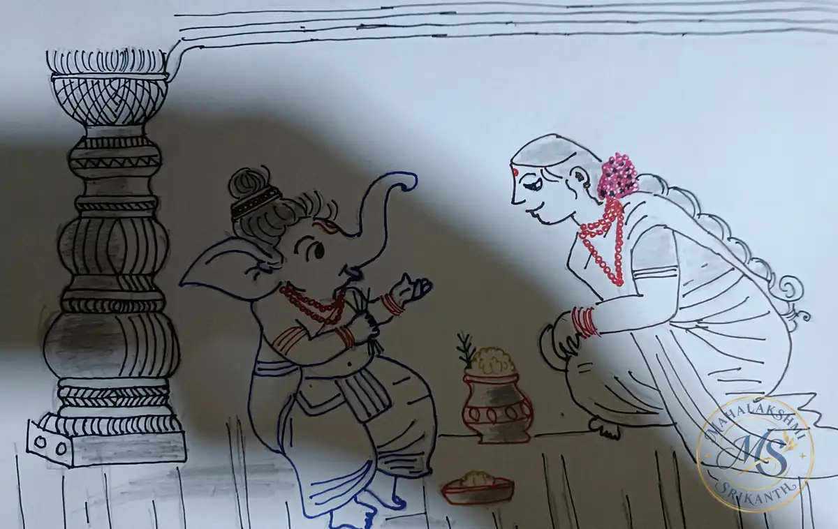 Baby Ganesha With Parvati Drawing — drawing by Mahalakshmi Srikanth