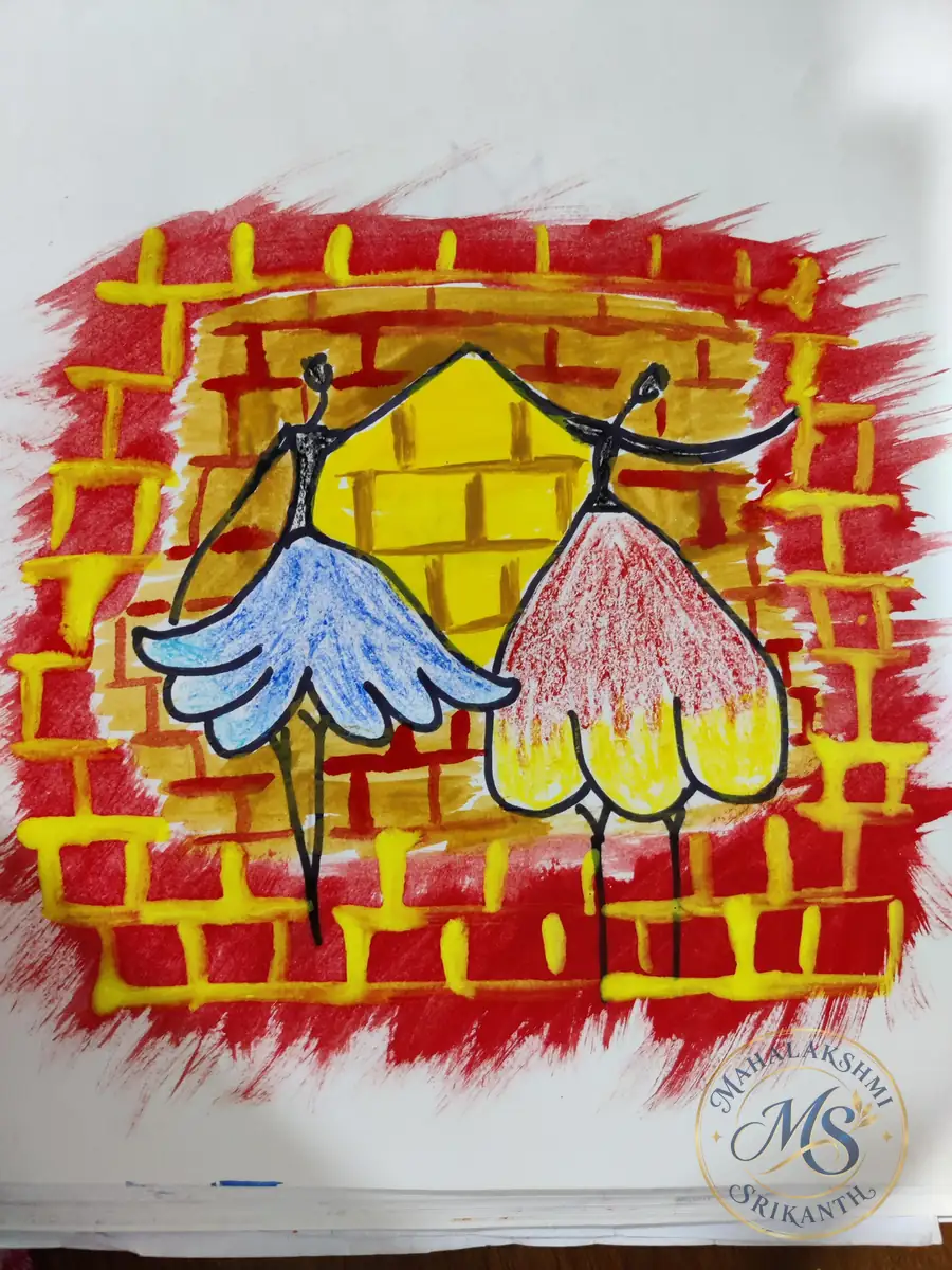 Ballerinas On Brick Wall — painting by Mahalakshmi Srikanth