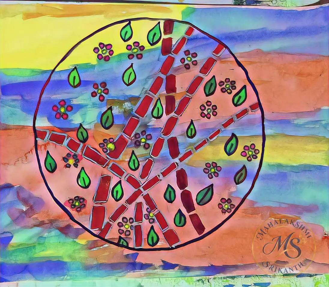 Bamboo And Flowers In Circle — painting by Mahalakshmi Srikanth