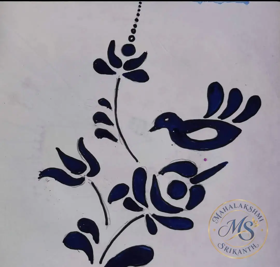 Bird And Flowers Silhouette — drawing by Mahalakshmi Srikanth