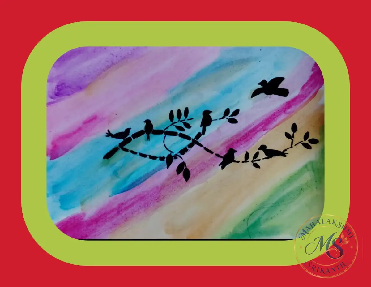 Birds on Branch Late Evening View — painting by Mahalakshmi Srikanth