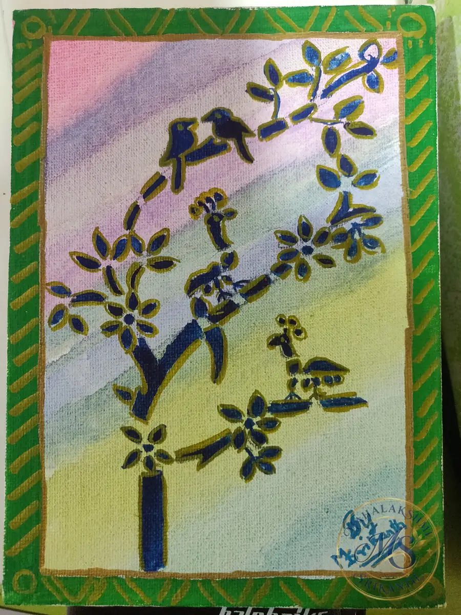 Birds On Tree On Canvas — painting by Mahalakshmi Srikanth