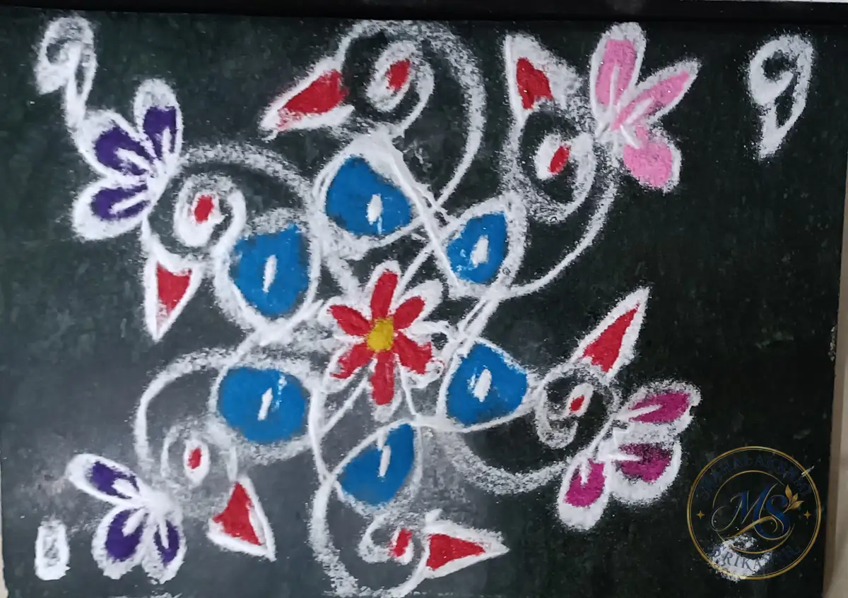 Blue And Pink Swirl Rangoli — rangoli by Mahalakshmi Srikanth