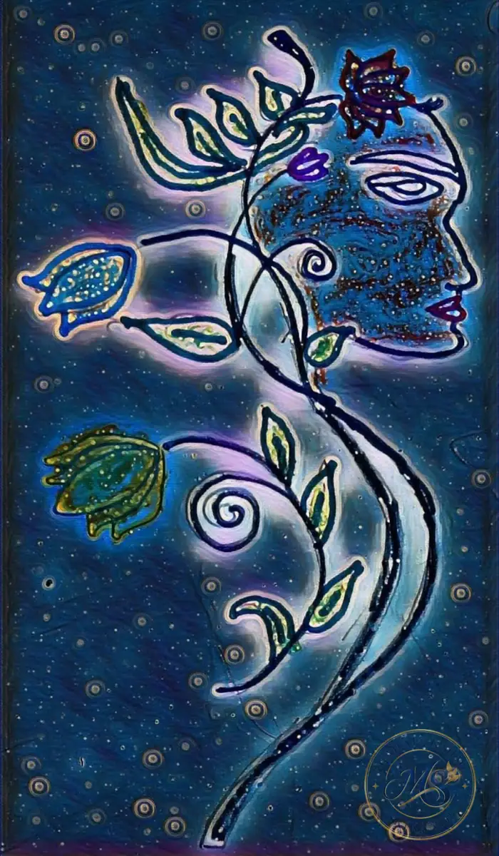 Blue Face With Flowers Glow Art — painting by Mahalakshmi Srikanth