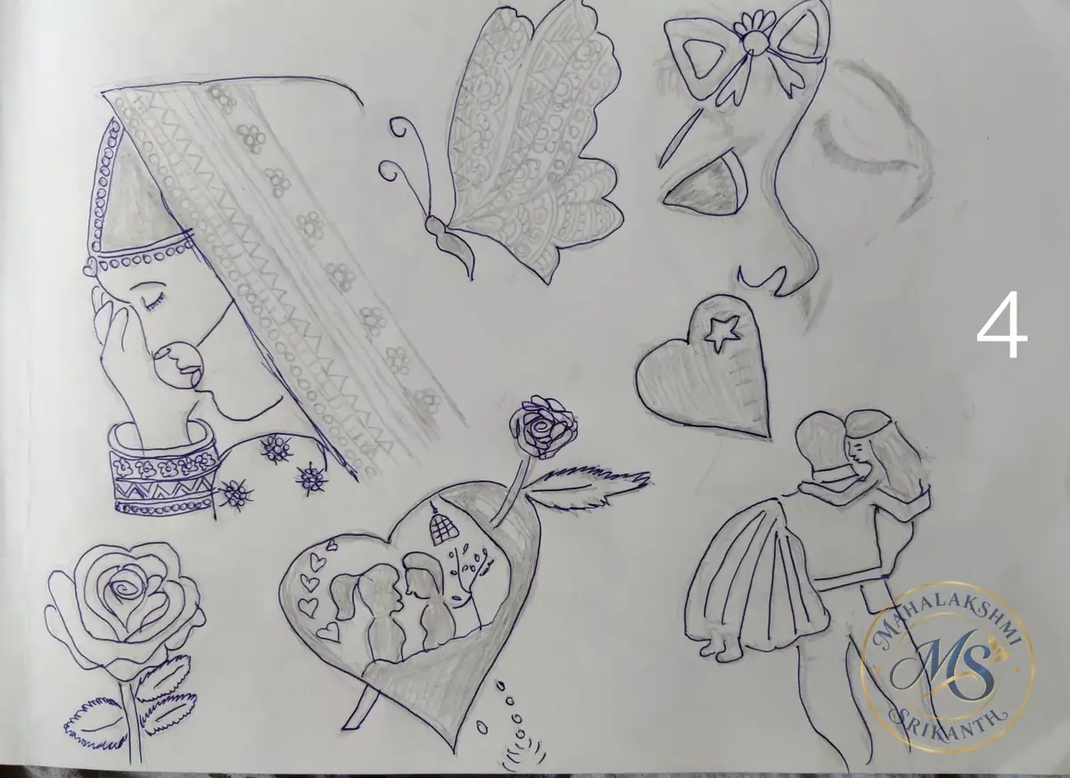Bride And Butterfly Sketchbook Page — drawing by Mahalakshmi Srikanth