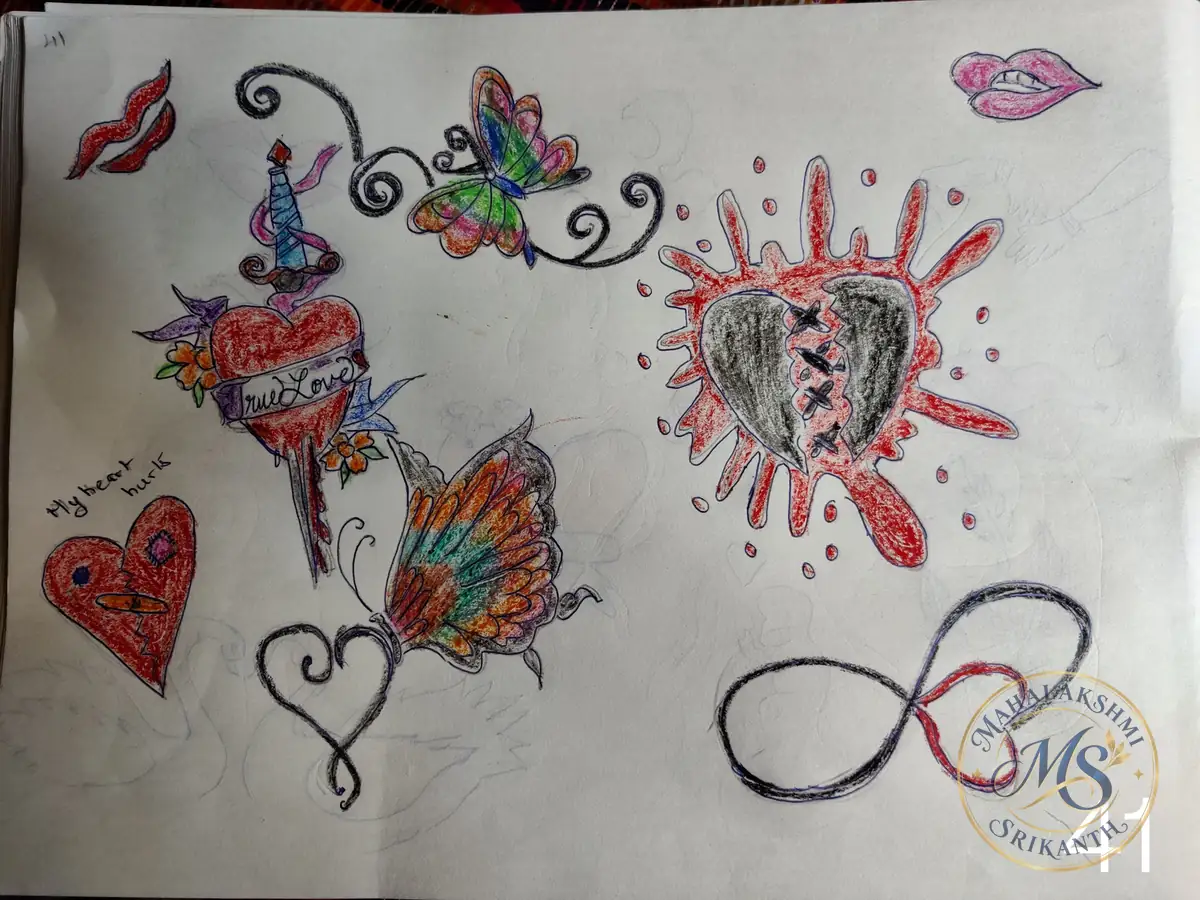 Broken Heart Doodles Page — drawing by Mahalakshmi Srikanth