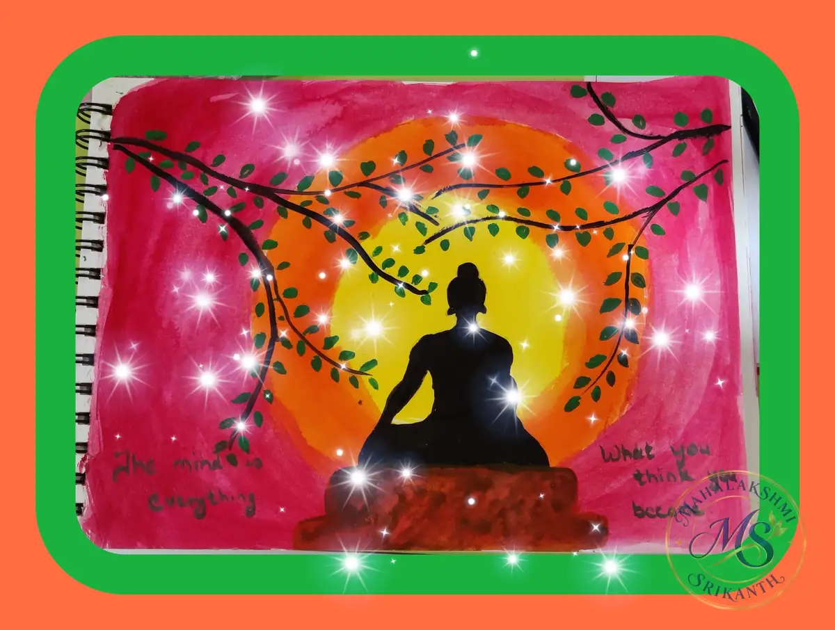 Buddha Silhouette At Sunset — painting by Mahalakshmi Srikanth