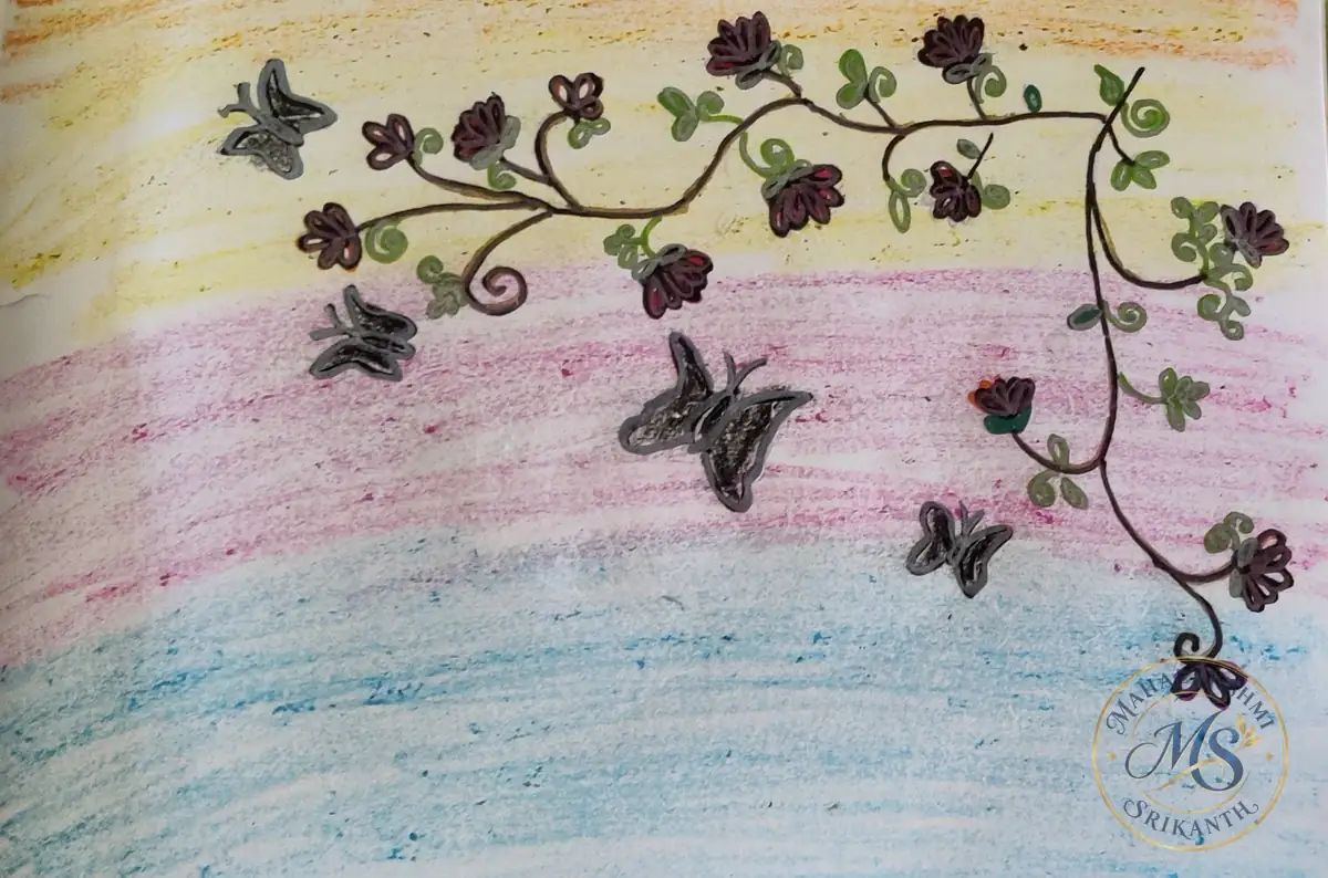 Butterflies And Flower Vine — drawing by Mahalakshmi Srikanth