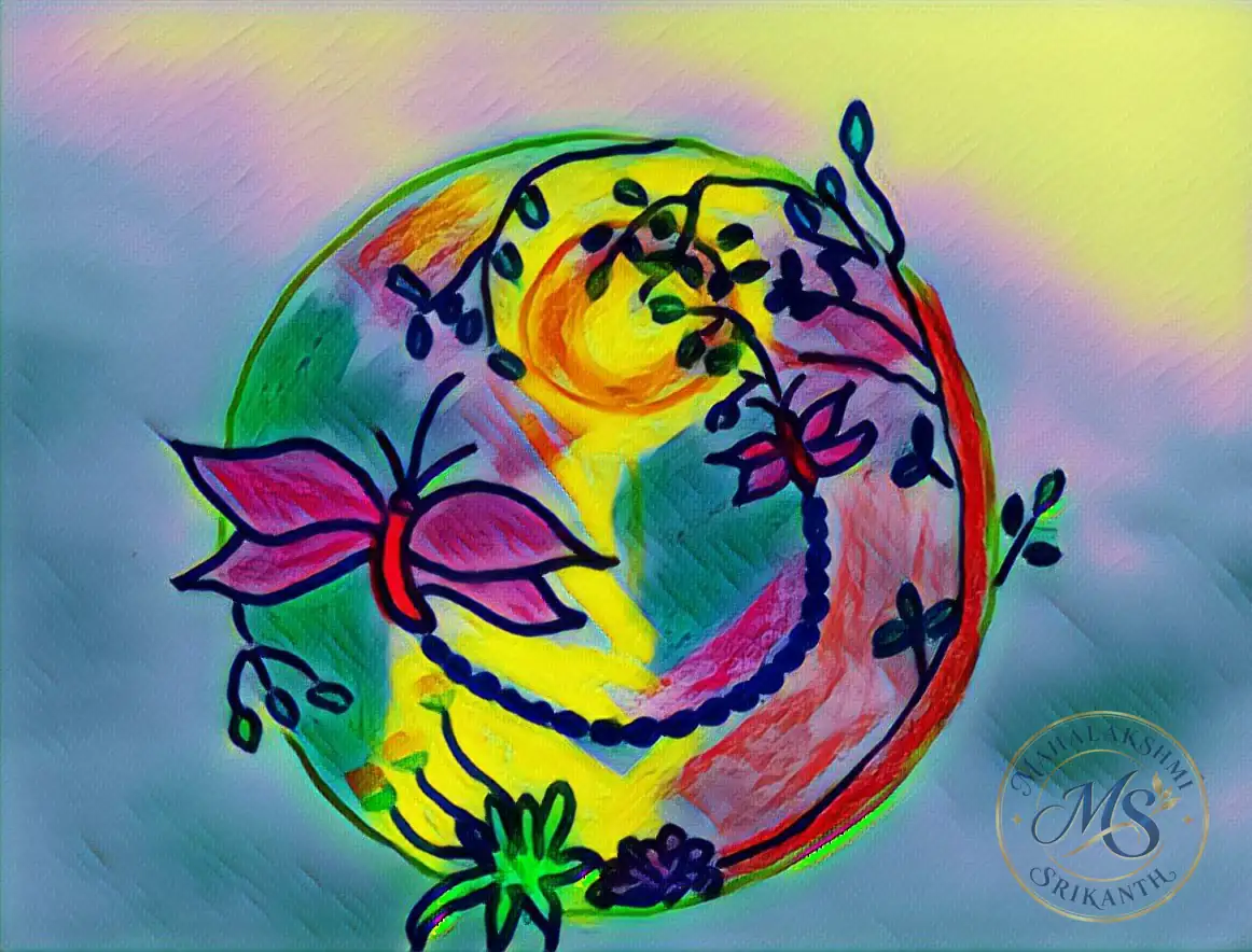 Butterfly And Vines In Circle — drawing by Mahalakshmi Srikanth