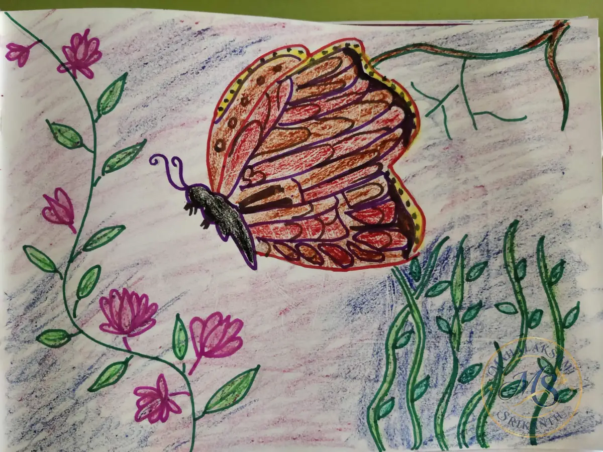 Butterfly On Flower Vine — drawing by Mahalakshmi Srikanth