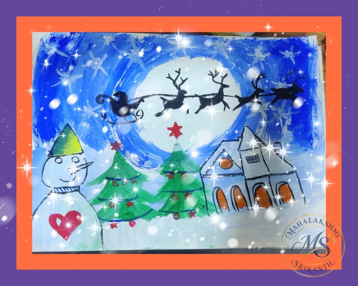 Christmas Night Santa Sleigh — painting by Mahalakshmi Srikanth