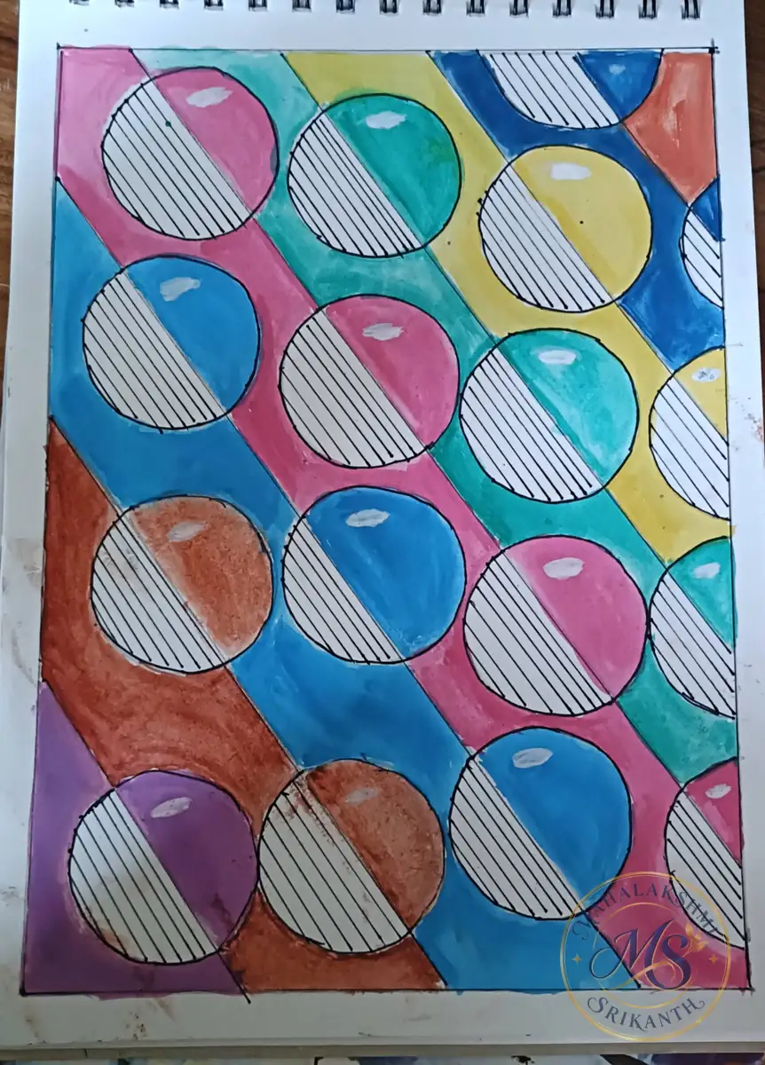 Circles And Diagonal Stripes Pattern — painting by Mahalakshmi Srikanth