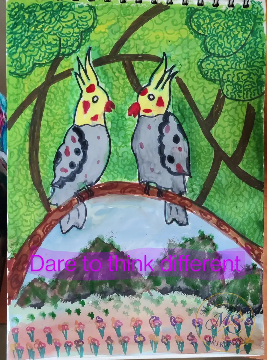 Cockatiels On Branch Painting — painting by Mahalakshmi Srikanth