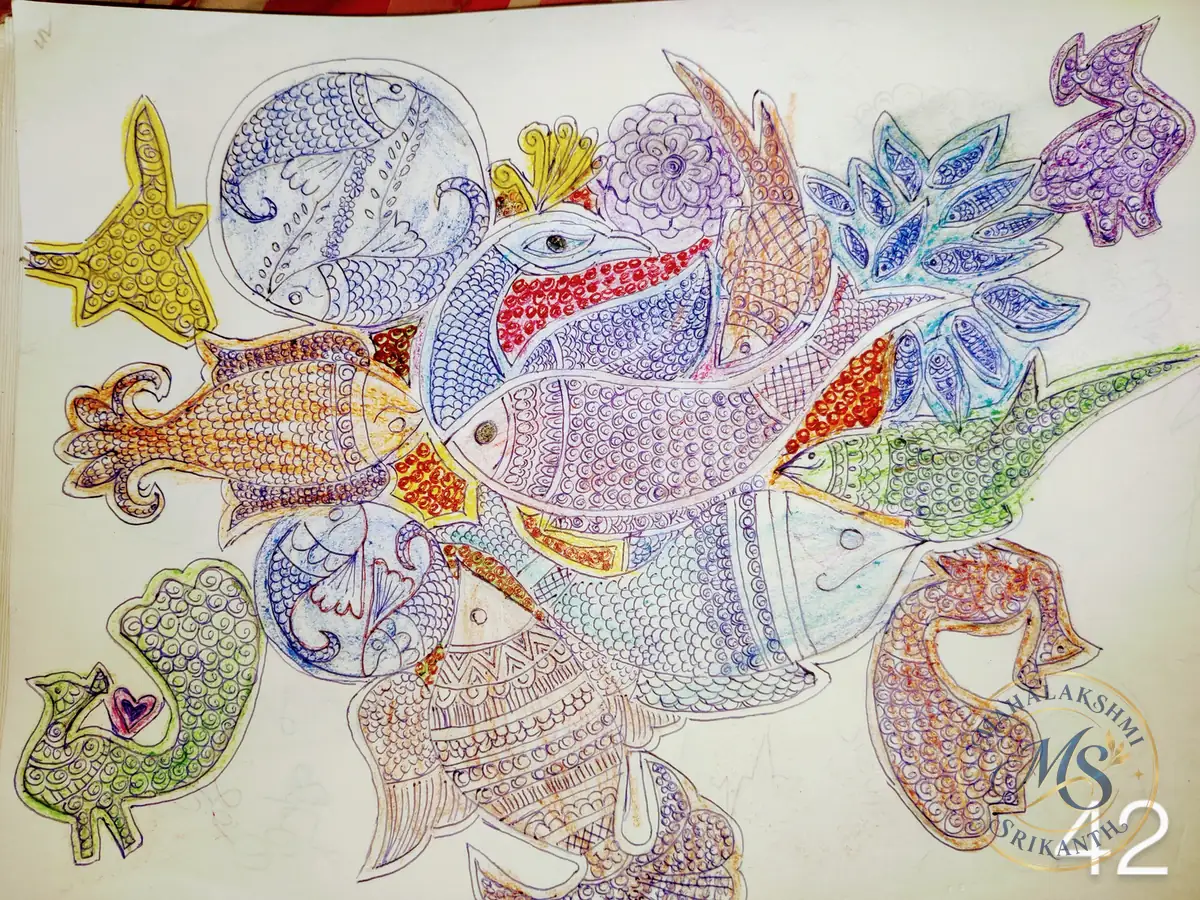 Colorful Fish And Birds Mandala — mandala by Mahalakshmi Srikanth