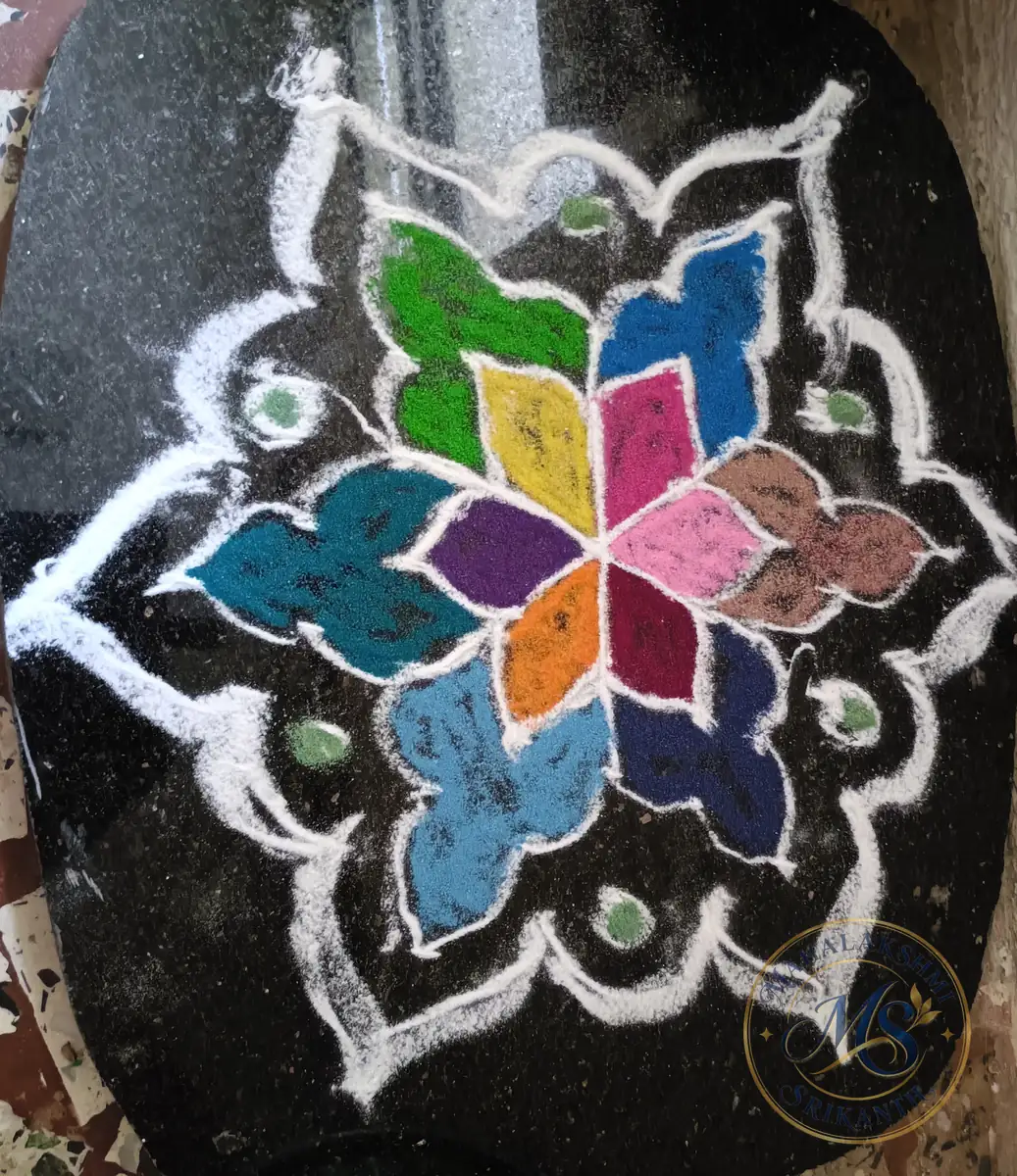 Colorful Star Flower Rangoli — rangoli by Mahalakshmi Srikanth