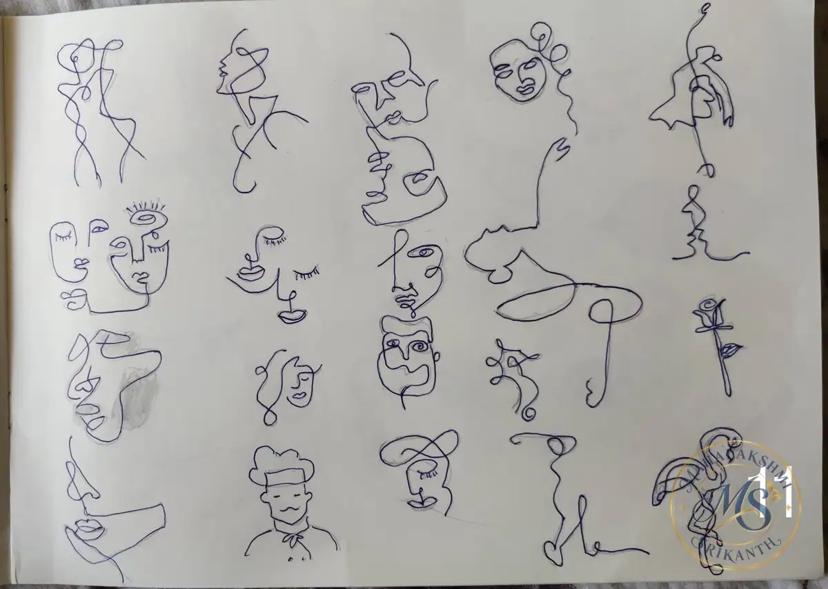 Continuous Line Faces Sketchbook Page — drawing by Mahalakshmi Srikanth