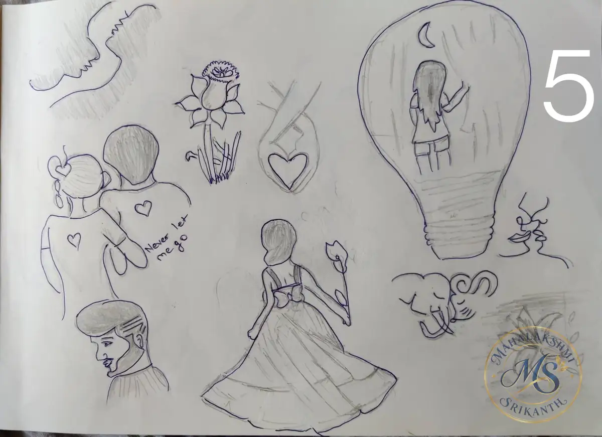 Couple And Light Bulb Sketchbook Page — drawing by Mahalakshmi Srikanth