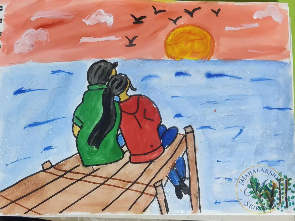 Couple On Pier At Sunset — painting by Mahalakshmi Srikanth