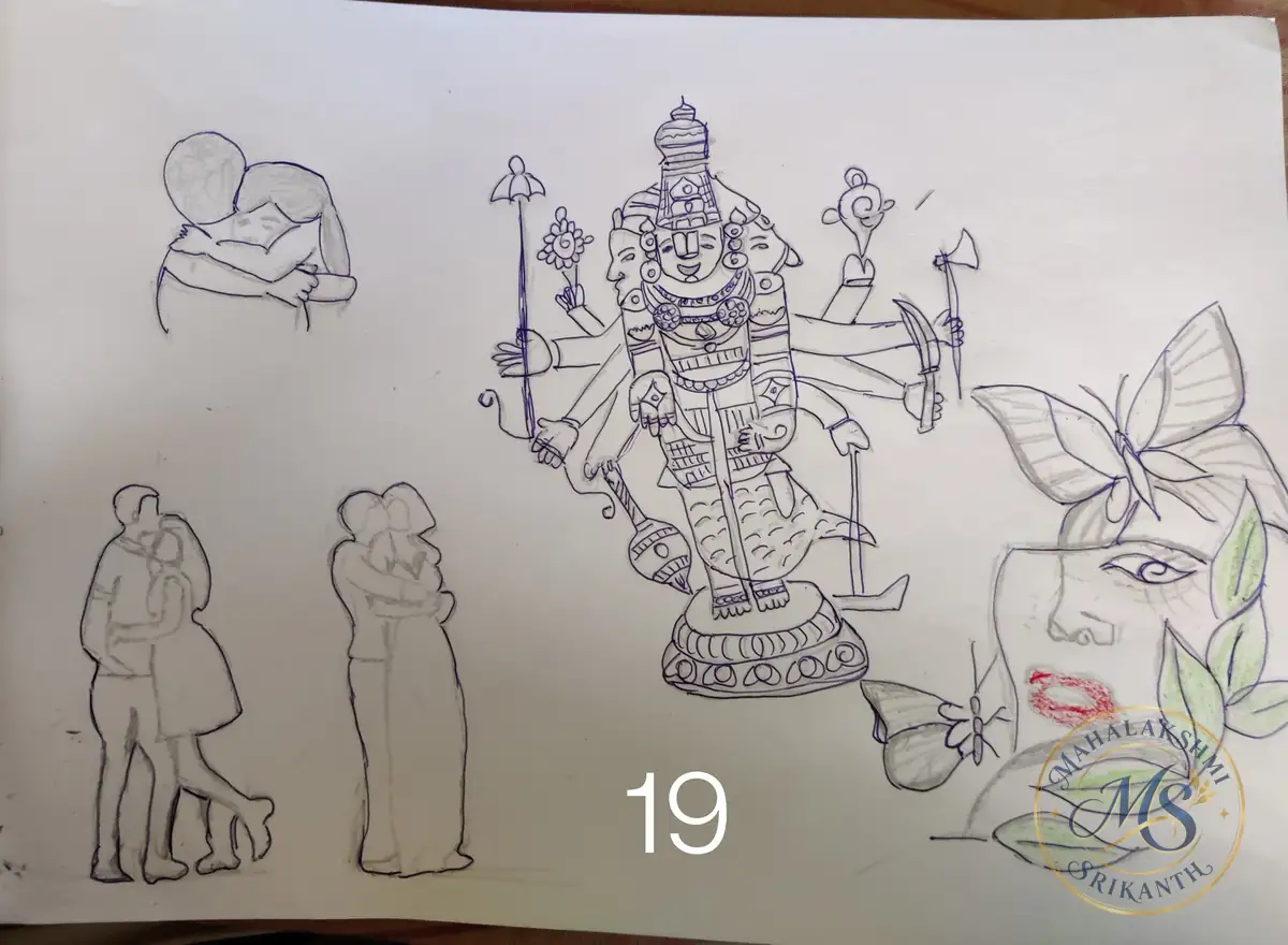 Couples And Vishnu Sketch Page — drawing by Mahalakshmi Srikanth