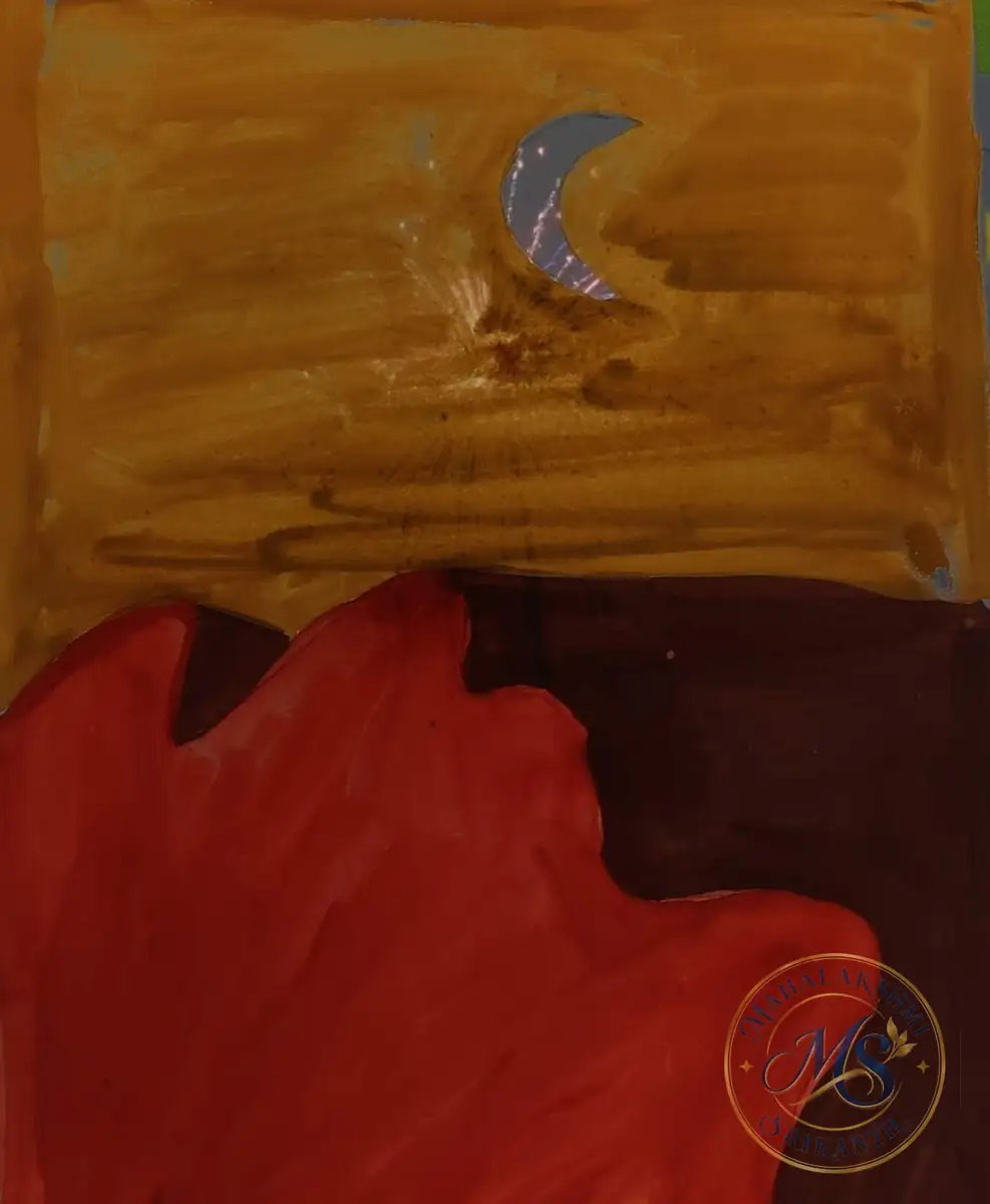 Crescent Moon Abstract In Progress — painting by Mahalakshmi Srikanth