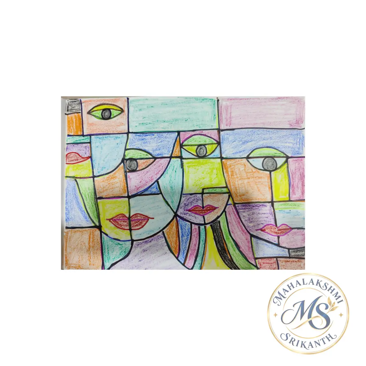Cubist Faces Crayon Drawing — drawing by Mahalakshmi Srikanth