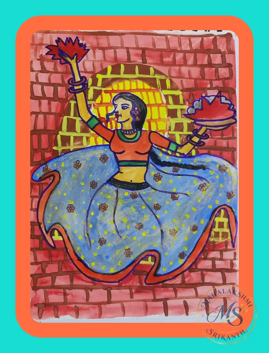 Dancing Woman Against Brick Wall — painting by Mahalakshmi Srikanth
