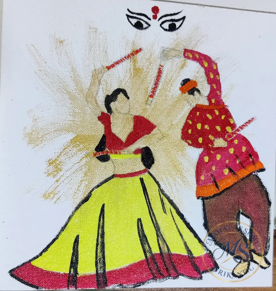 Dandiya Dancers With Durga Eyes — painting by Mahalakshmi Srikanth