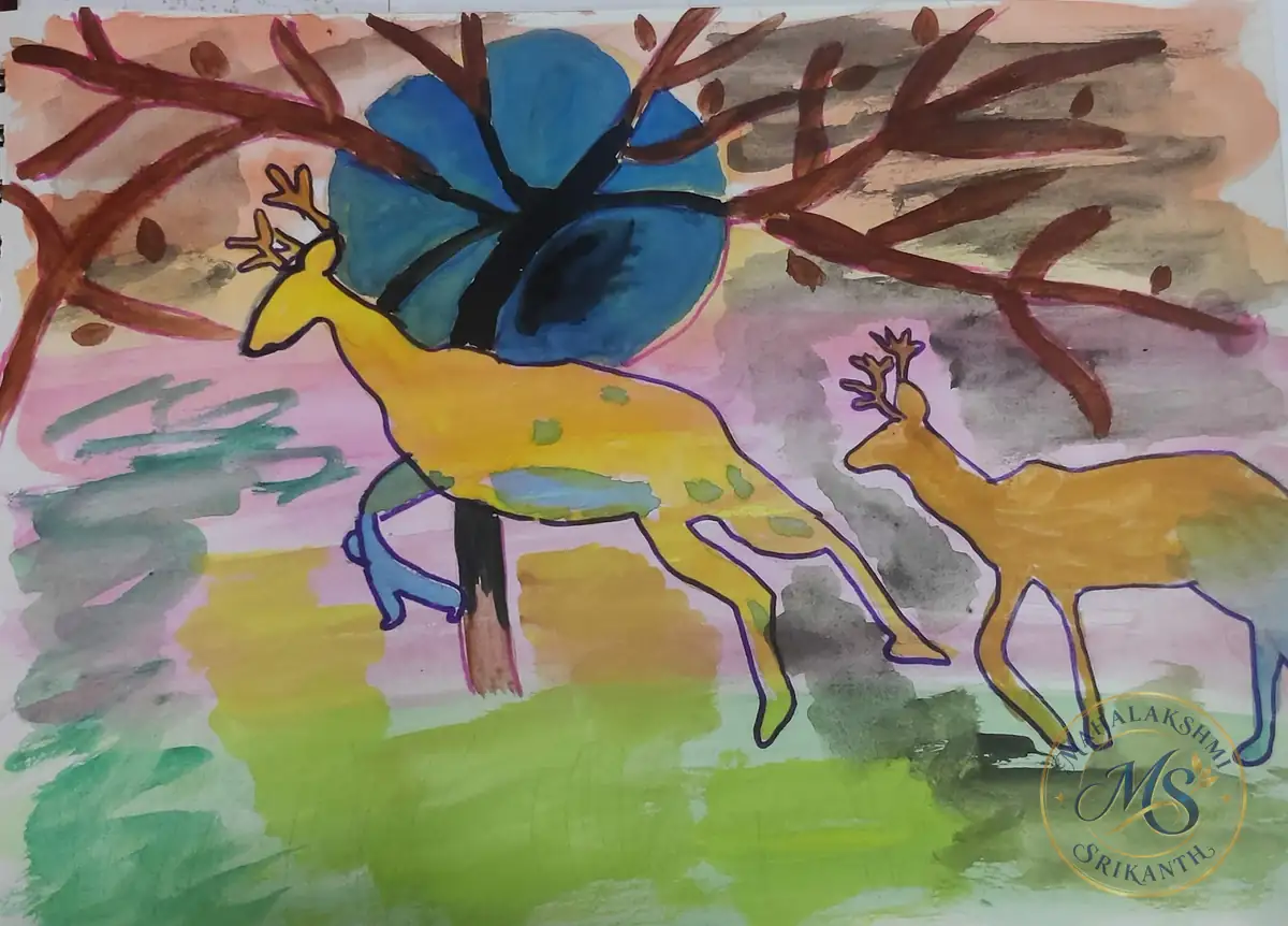 Deer In Forest Watercolor — painting by Mahalakshmi Srikanth