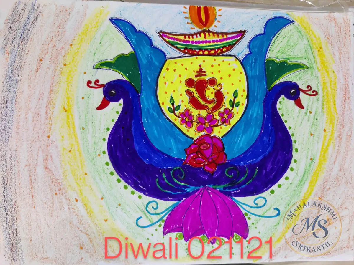 Diwali Peacocks And Ganesha — drawing by Mahalakshmi Srikanth