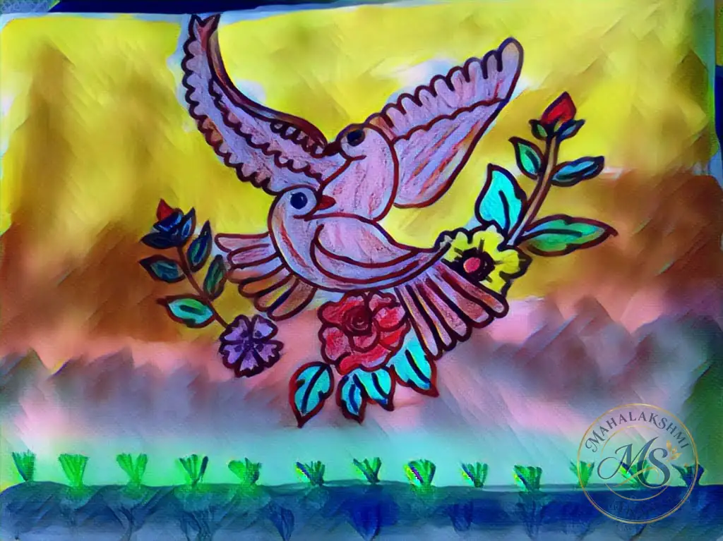 Dove With Flowers — drawing by Mahalakshmi Srikanth