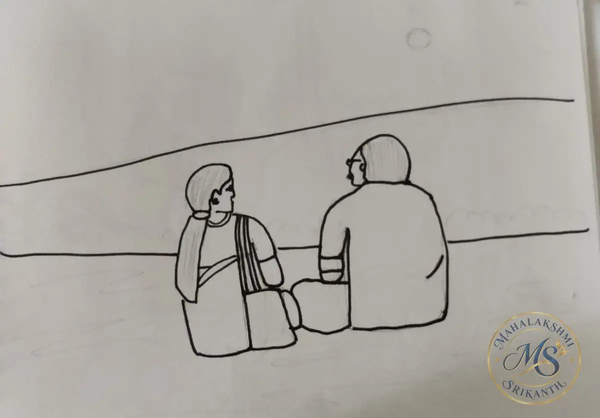 Elderly Couple Sitting Line Drawing — drawing by Mahalakshmi Srikanth