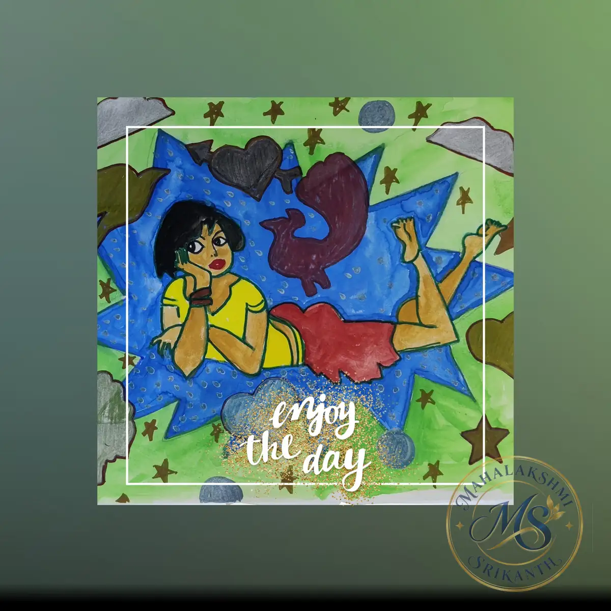 Enjoy The Day Girl Painting — painting by Mahalakshmi Srikanth