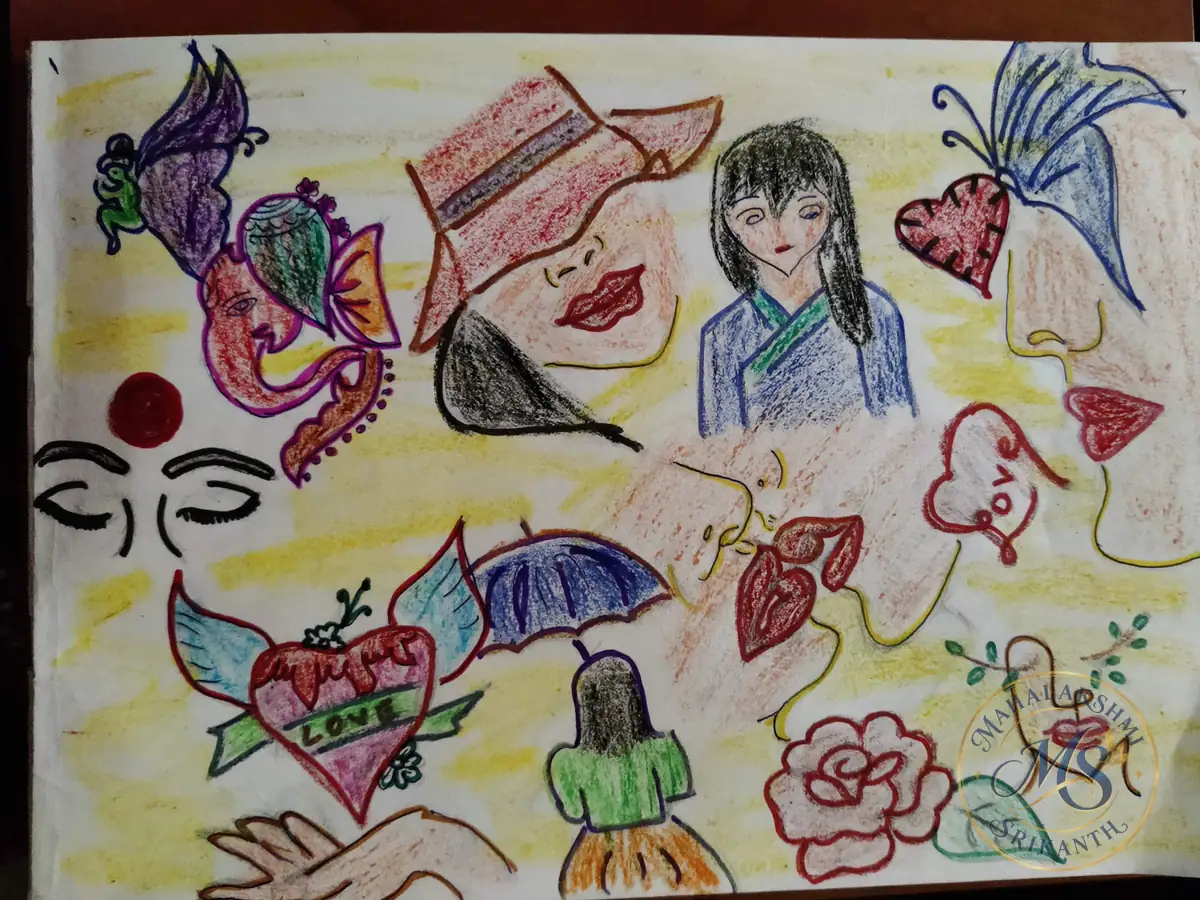 Faces And Hearts Doodle Page — drawing by Mahalakshmi Srikanth