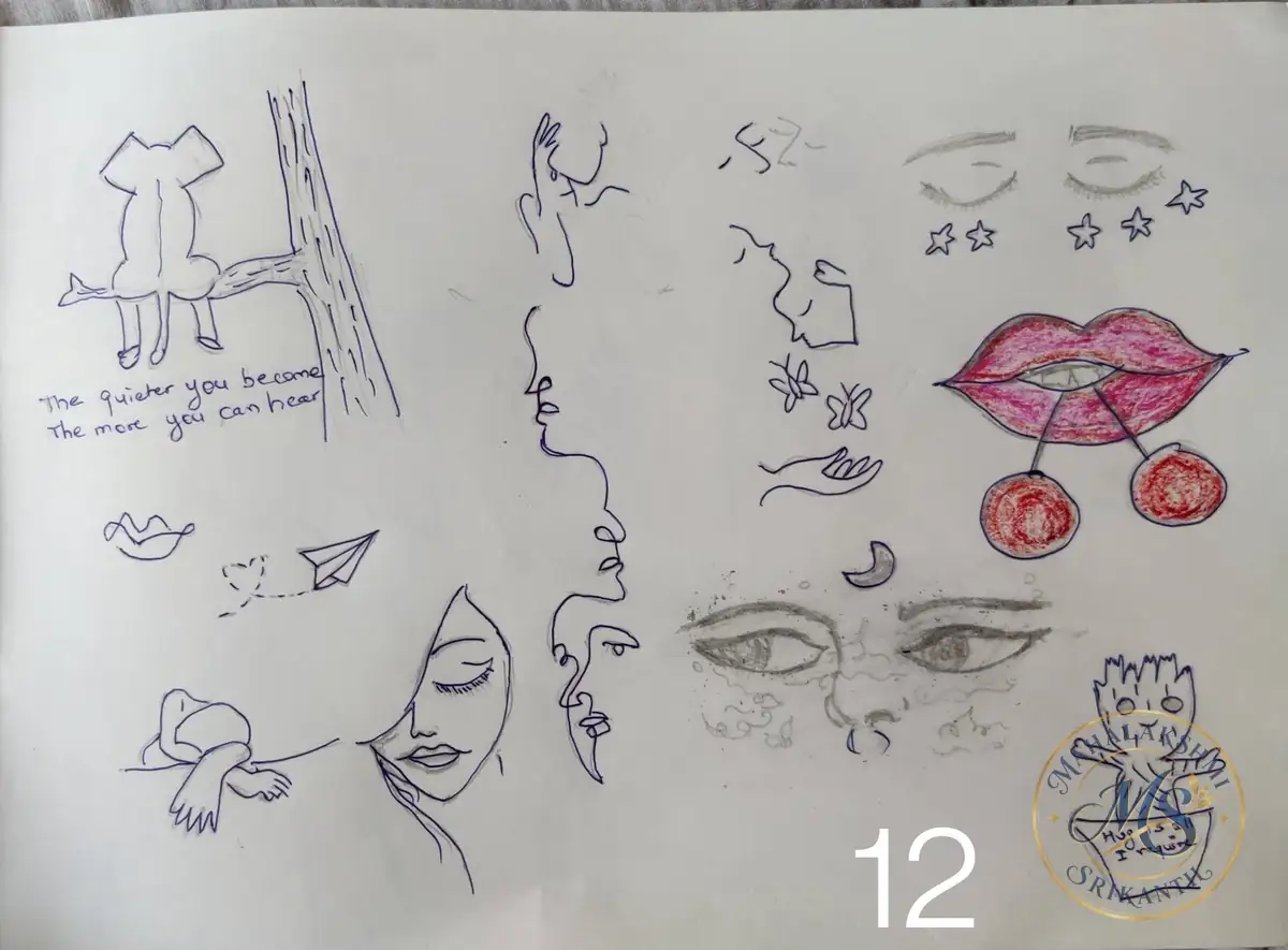 Faces Lips And Eyes Sketchbook Page — drawing by Mahalakshmi Srikanth