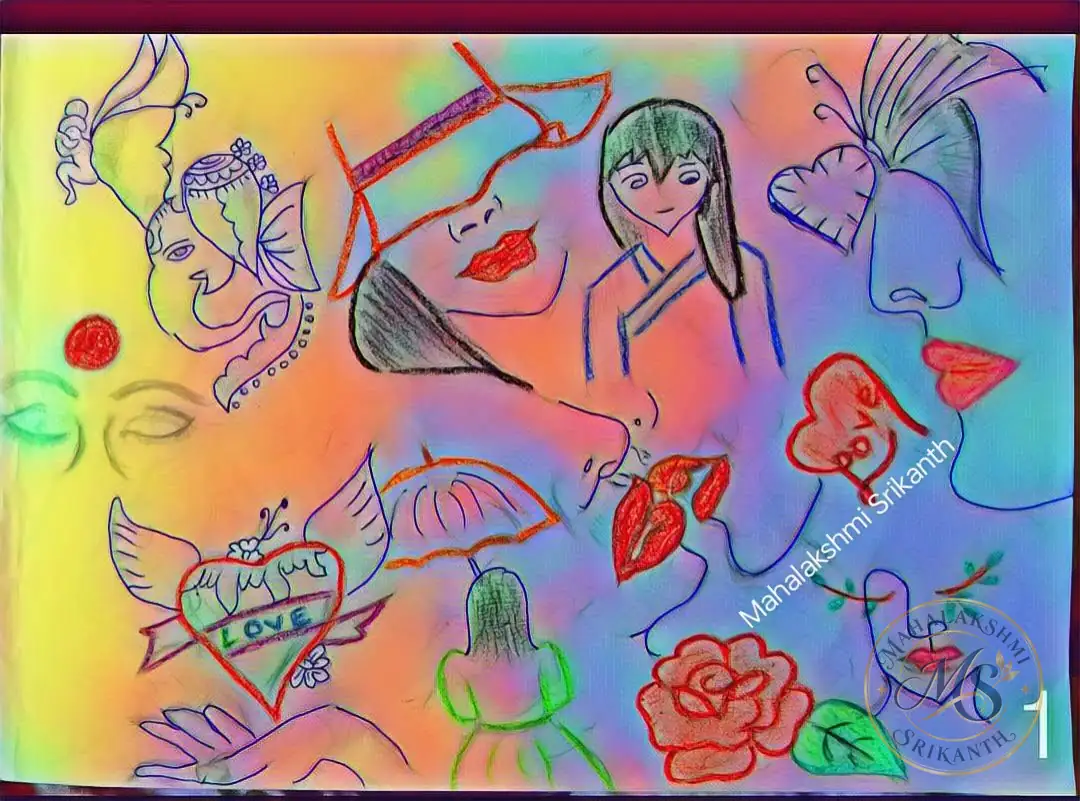 Faces Lips And Hearts Doodle Page — drawing by Mahalakshmi Srikanth