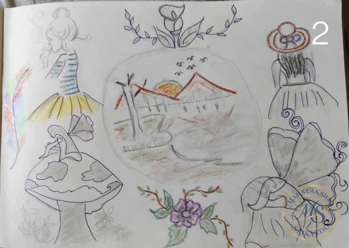Fairy And Landscape Sketchbook Page — drawing by Mahalakshmi Srikanth