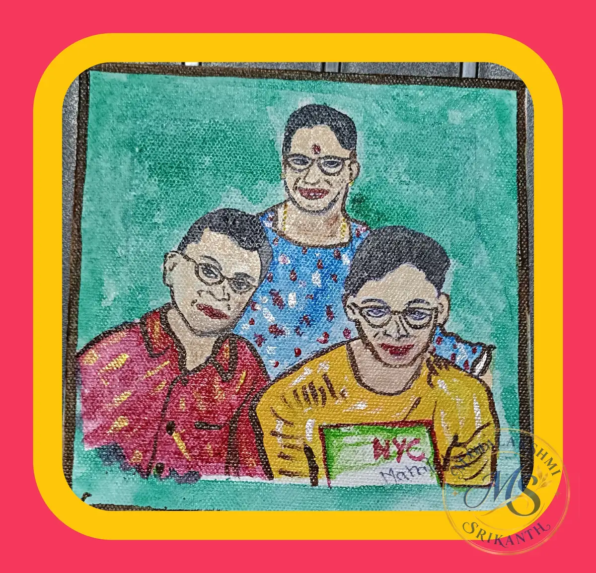 Family Portrait Three Faces — painting by Mahalakshmi Srikanth