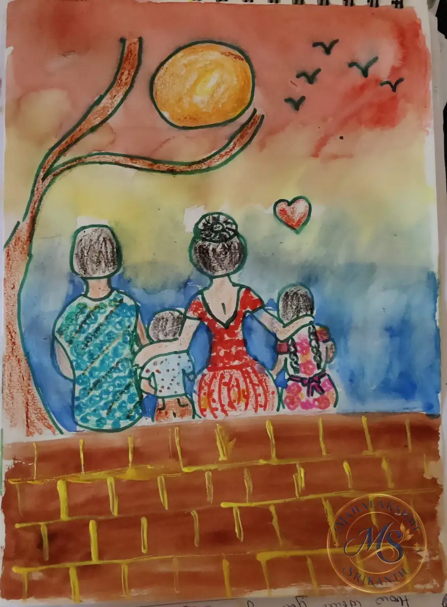 Family Watching Sunset Painting — painting by Mahalakshmi Srikanth