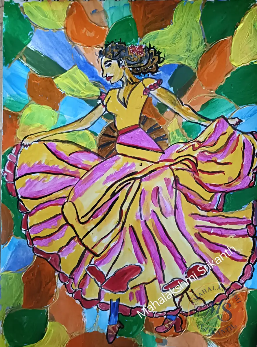 Flamenco Dancer Stained Glass Style — painting by Mahalakshmi Srikanth