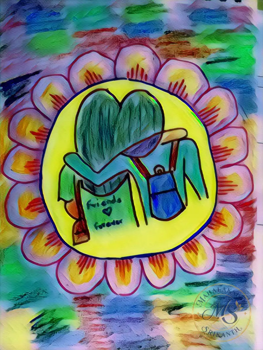 Friends Forever Hug In Flower — drawing by Mahalakshmi Srikanth