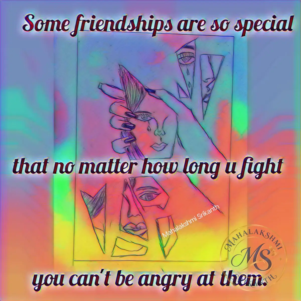 Friendship Quote Faces Drawing — drawing by Mahalakshmi Srikanth