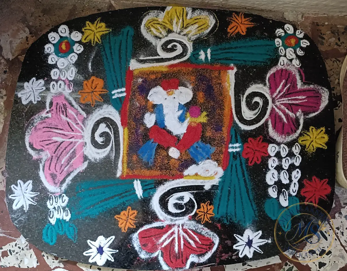 Ganesha Durva & Flower Rangoli — rangoli by Mahalakshmi Srikanth