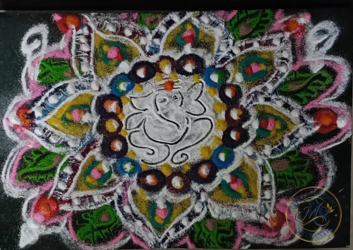 Ganesha Colorful Lotus Rangoli — rangoli by Mahalakshmi Srikanth