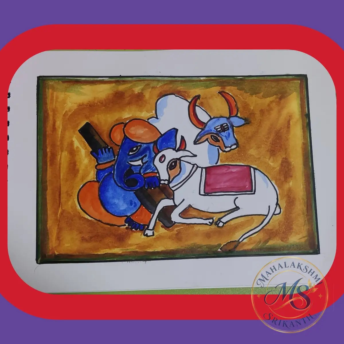 Ganesha & Cows — painting by Mahalakshmi Srikanth