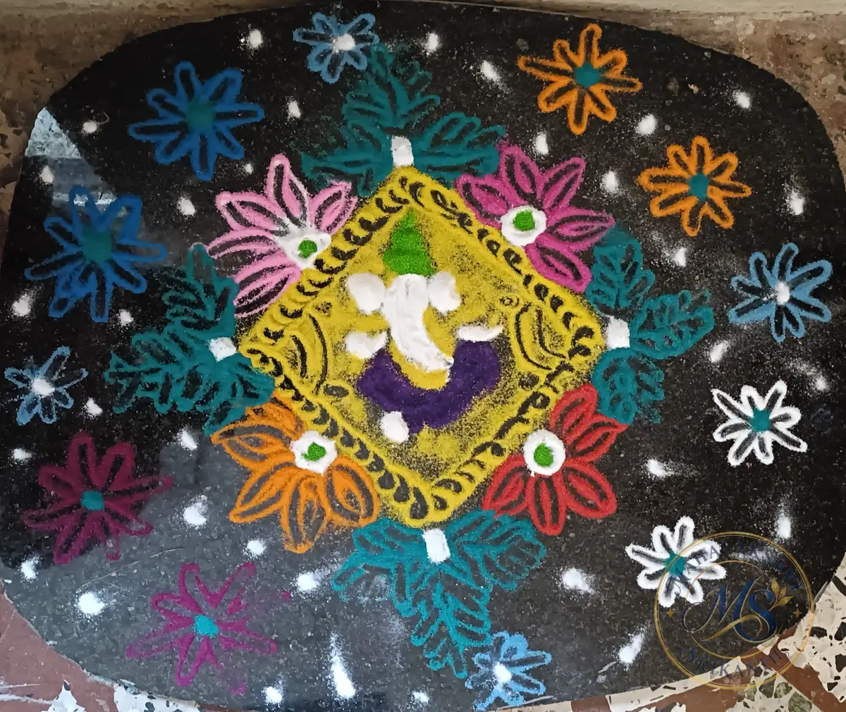 Ganesha Flower Border Rangoli — rangoli by Mahalakshmi Srikanth