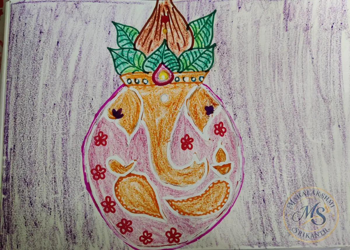 Ganesha in Kalas — drawing by Mahalakshmi Srikanth