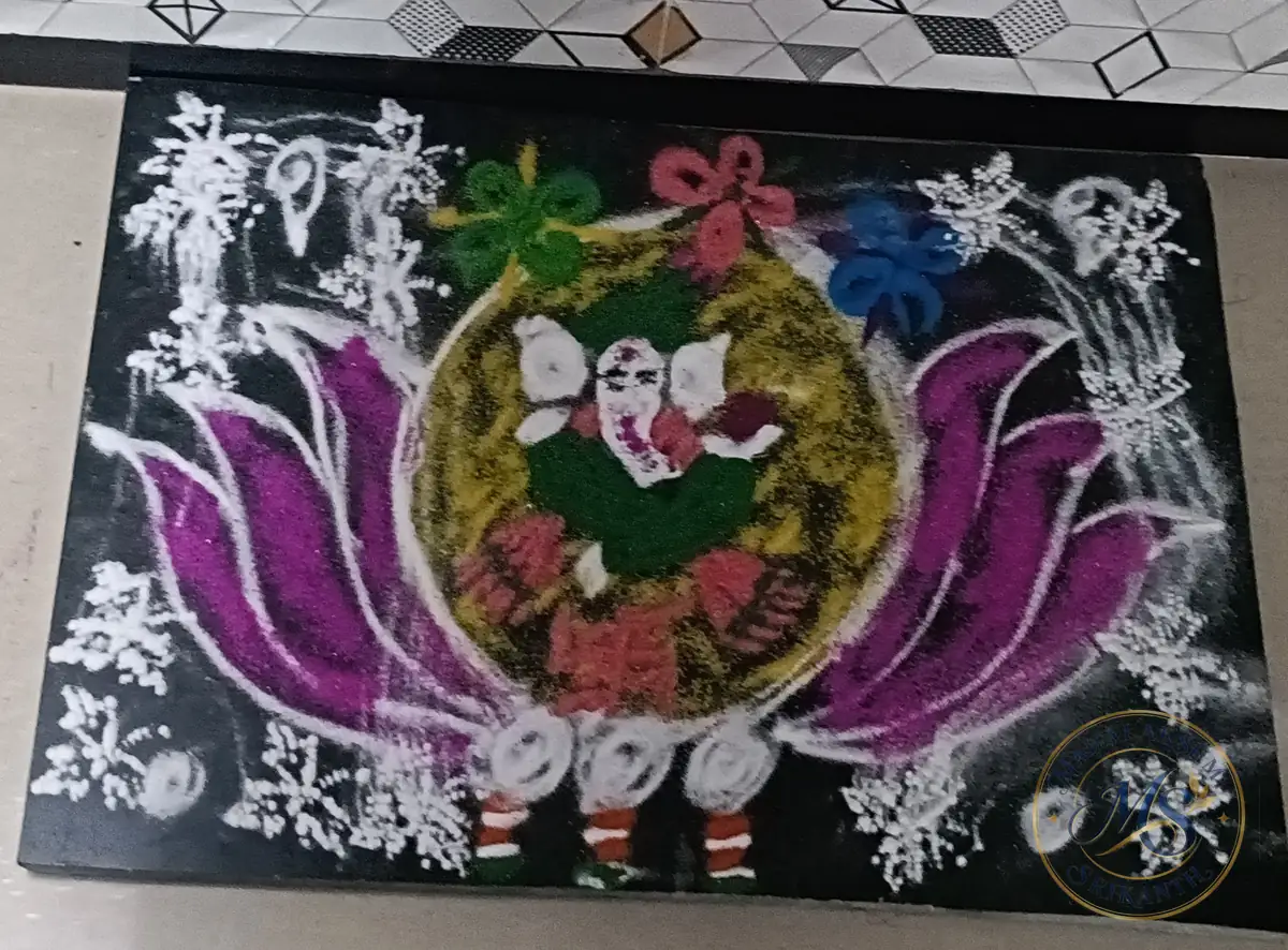 Ganesha Lotus Rangoli With Snowflakes — rangoli by Mahalakshmi Srikanth