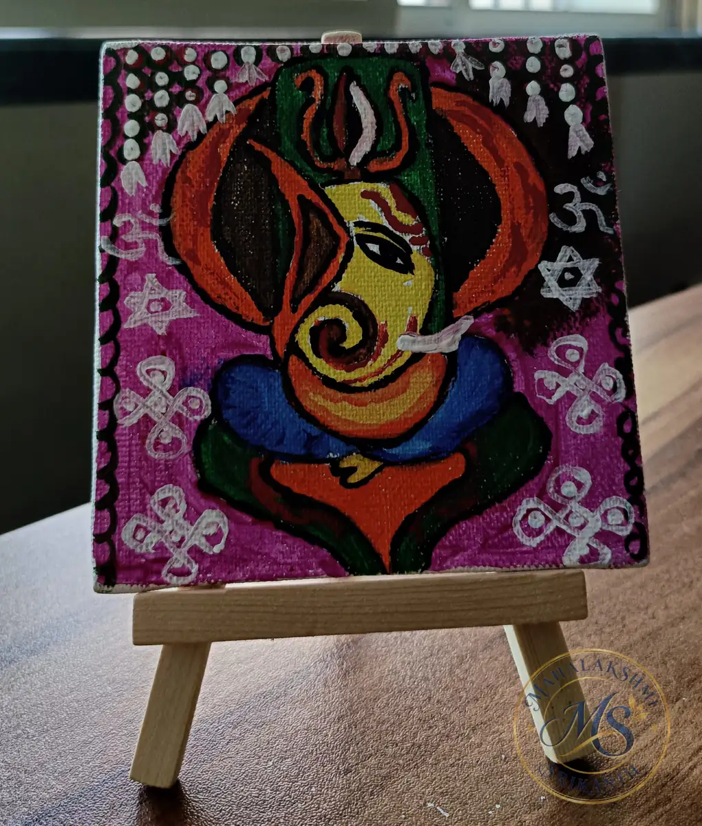 Ganesha Mini Canvas On Easel — painting by Mahalakshmi Srikanth